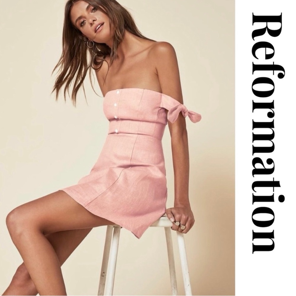 Reformation Arnuat Mini Off the Shoulder Dress S:0 Light Pink